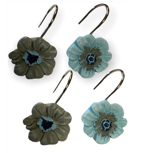 Flower Shower Hooks Resin Sun Splash Collection Blue Clay-Grey Set of 12 Hooks - Picture 3 of 9